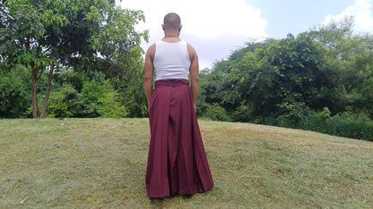 Layman Cotton Burgundy Tibetan Buddhist Meditation Robe Set,Shirt/Wrap Buddhist Prayer Suit,Zen Meditation Clothing,Spiritual Temple Costume