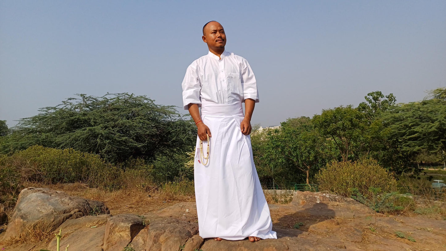 Layman Cotton White Tibetan Buddhist Meditation Robe Set,Shirt/Wrap Buddhist Prayer Suit,Zen Meditation Clothing,Spiritual Temple Costume