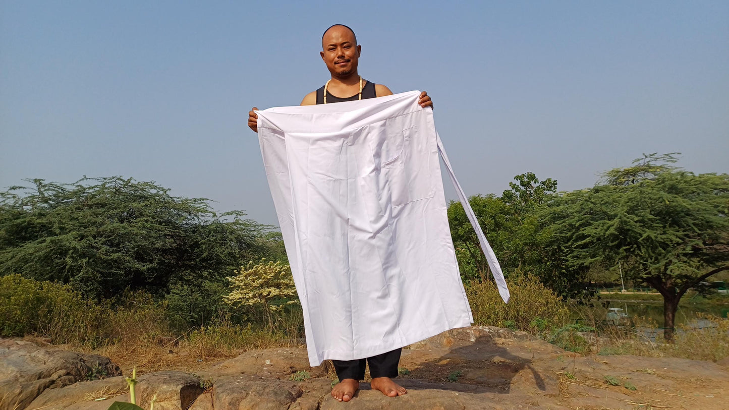 Layman Unisex White Tibetan Buddhist Meditation Skirt,Half Chuba Wrap-Around Cotton Meditation Cloth,Monastry Style Spiritual Lower Robe