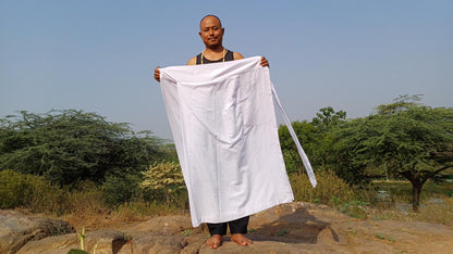 Layman Unisex White Tibetan Buddhist Meditation Skirt,Half Chuba Wrap-Around Cotton Meditation Cloth,Monastry Style Spiritual Lower Robe