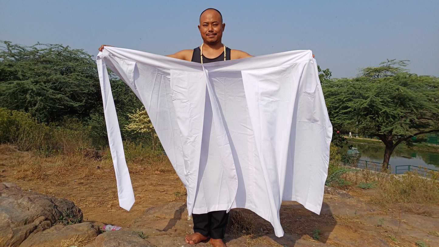 Layman Unisex White Tibetan Buddhist Meditation Skirt,Half Chuba Wrap-Around Cotton Meditation Cloth,Monastry Style Spiritual Lower Robe