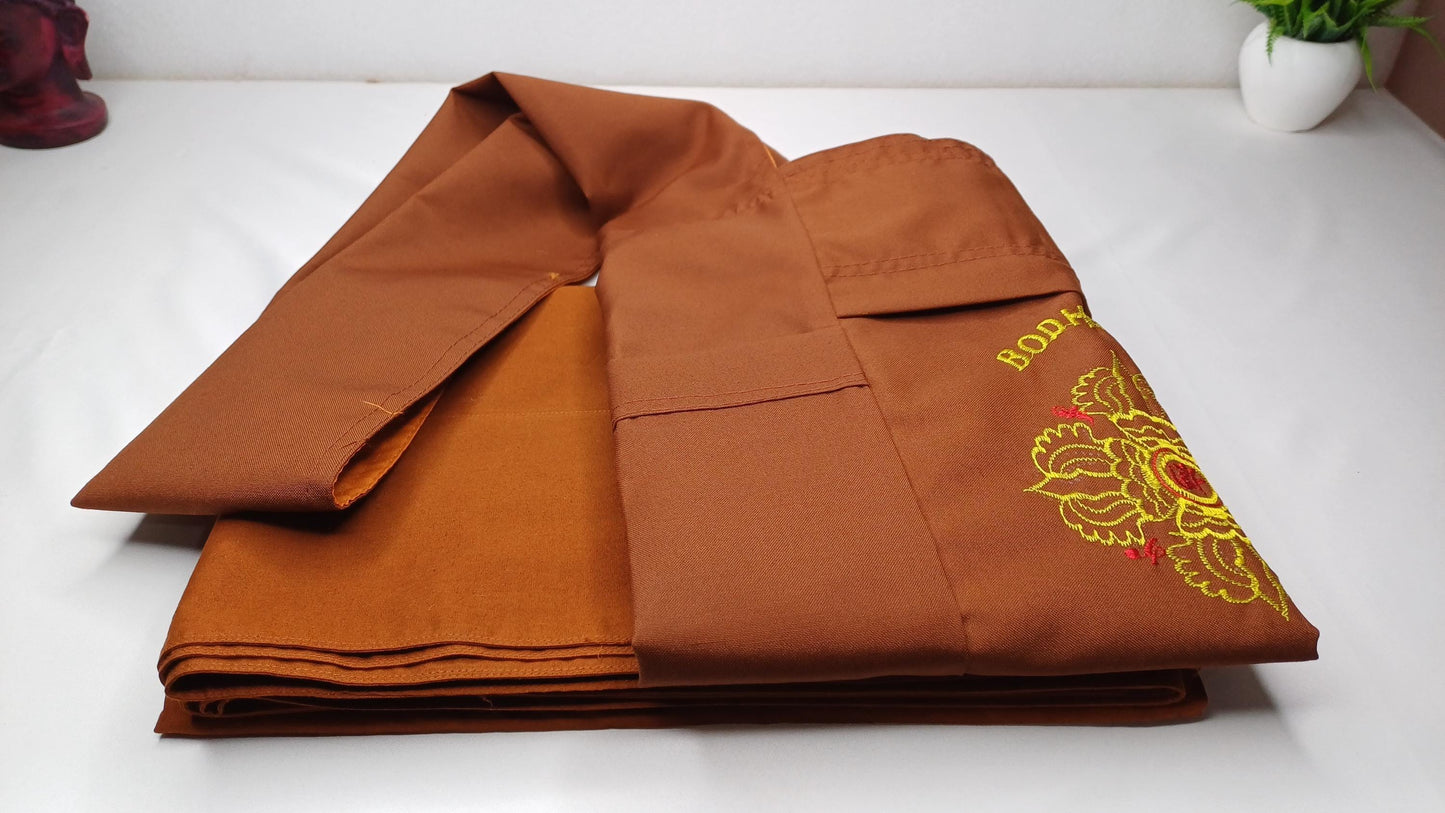 Theraveda Organic Cotton Authentic Buddhist Monk Monastic Robe and Color-Matching Bag Set,Kasaya Monastic Essential Kit,Monks Carrying Combo