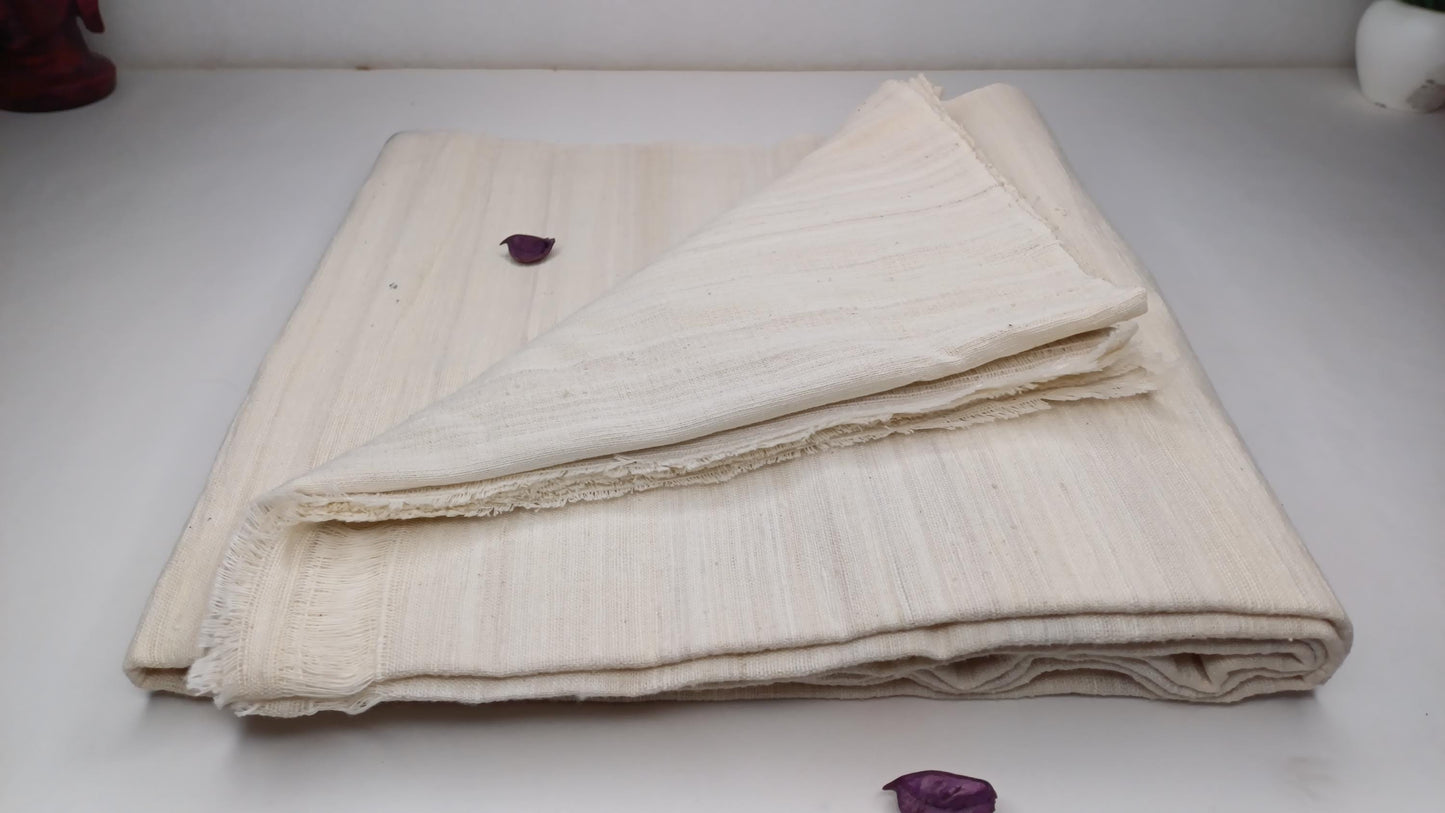 NIRVANA Large Traditional Handwoven White Tibetan Buddhist Raw Eri Silk Meditation Shawl,Tantric Meditation Wrap,Buddhist Prayer Silk Zen