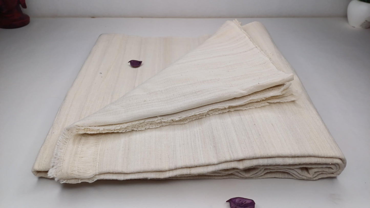 NIRVANA Large Traditional Handwoven White Tibetan Buddhist Raw Eri Silk Meditation Shawl,Tantric Meditation Wrap,Buddhist Prayer Silk Zen