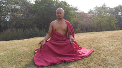 NIRVANA Large Traditional Handwoven Burgundy Tibetan Buddhist Raw Eri Silk Meditation Shawl,Tantric Meditation Wrap,Buddhist Prayer Silk Zen