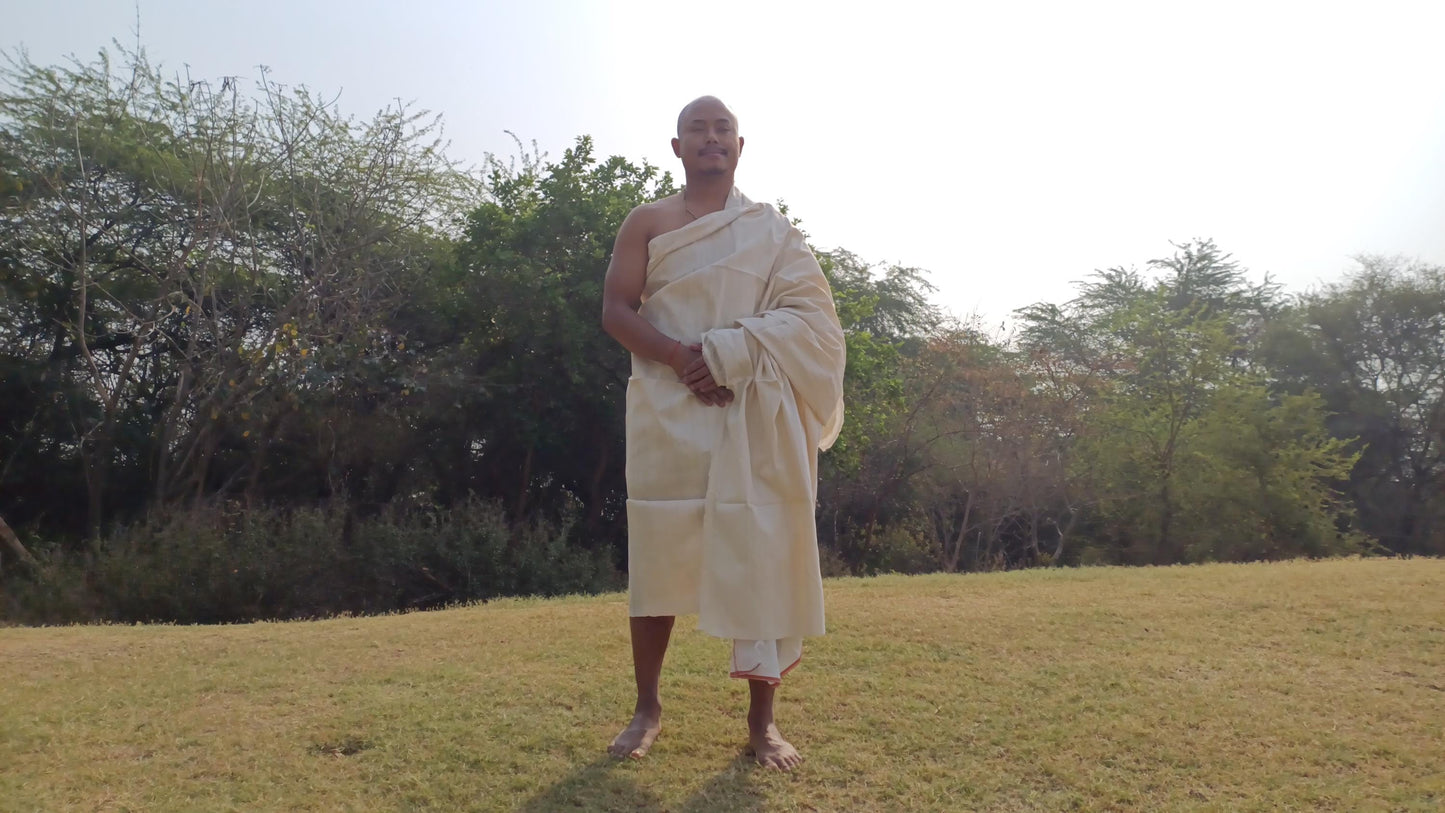 NIRVANA Large Traditional Handwoven White Tibetan Buddhist Raw Eri Silk Meditation Shawl,Tantric Meditation Wrap,Buddhist Prayer Silk Zen