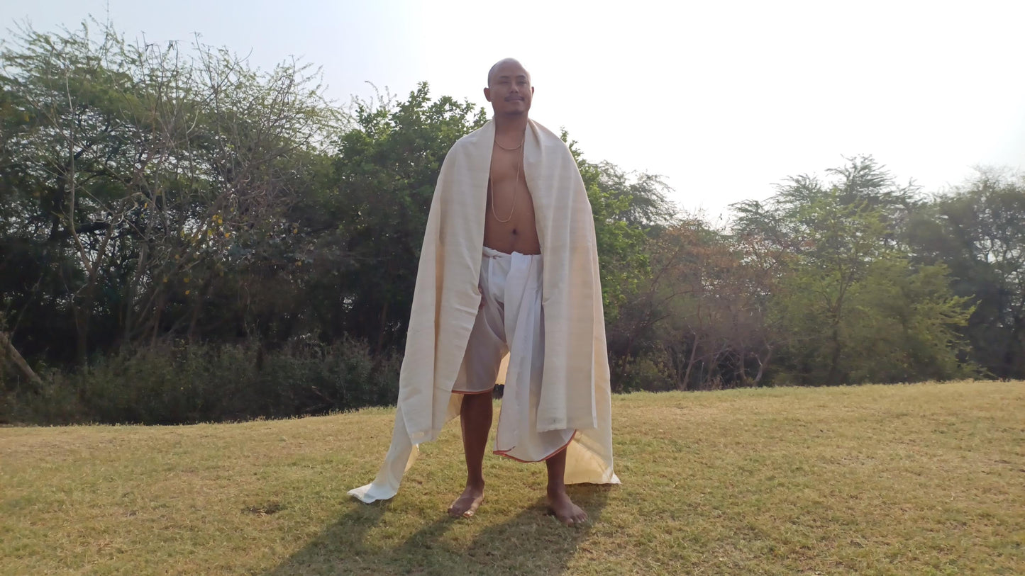 NIRVANA Large Traditional Handwoven White Tibetan Buddhist Raw Eri Silk Meditation Shawl,Tantric Meditation Wrap,Buddhist Prayer Silk Zen