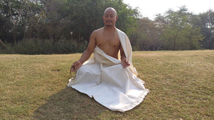 TARA Large Handwoven Pure Organic Cotton White Tibetan Buddhist Monk Meditation Shawl,Indian Cotton Tantrik Wrap,Tibetan Buddhist Prayer Zen