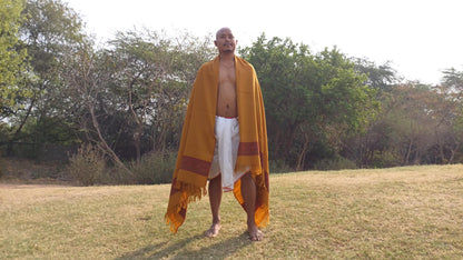 Handwoven Saffron Color Himalayan Sheep Wool Meditation Shawl,Ethnic Indian Prayer Scarf,Himalayan Wool  Prayer Wrap,Embroidered Kullu Shawl