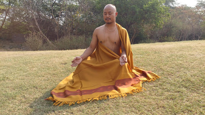 Handwoven Saffron Color Himalayan Sheep Wool Meditation Shawl,Ethnic Indian Prayer Scarf,Himalayan Wool  Prayer Wrap,Embroidered Kullu Shawl