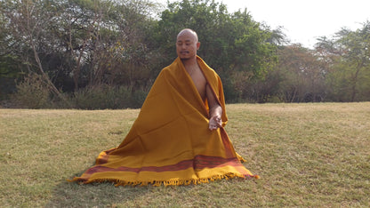 Handwoven Saffron Color Himalayan Sheep Wool Meditation Shawl,Ethnic Indian Prayer Scarf,Himalayan Wool Prayer Wrap,Embroidered Kullu Shawl