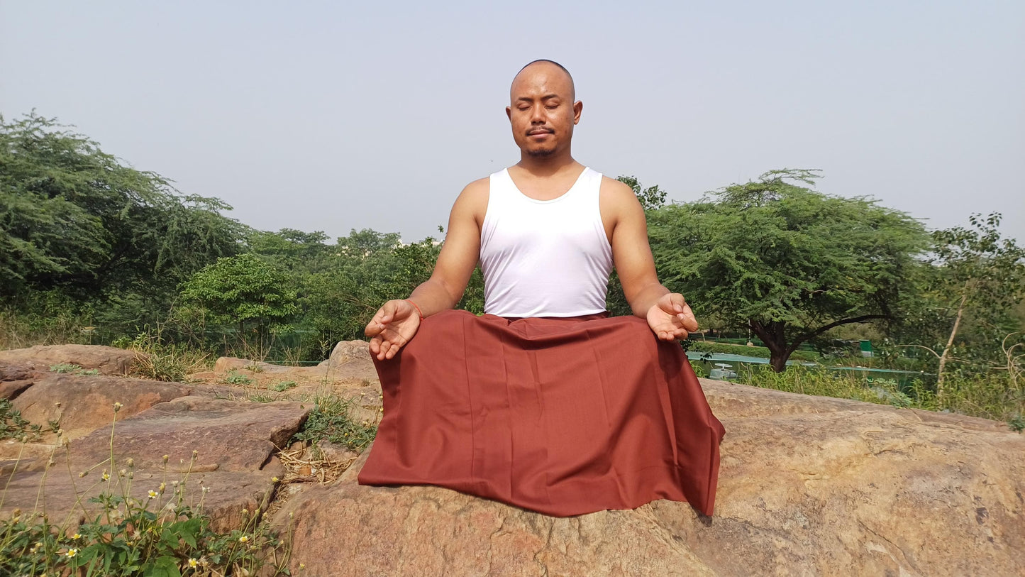 Layman Unisex Copper Tibetan Buddhist Meditation Skirt,Half Chuba Wrap-Around Cotton Meditation Cloth,Monastry Style Spiritual Lower Robe