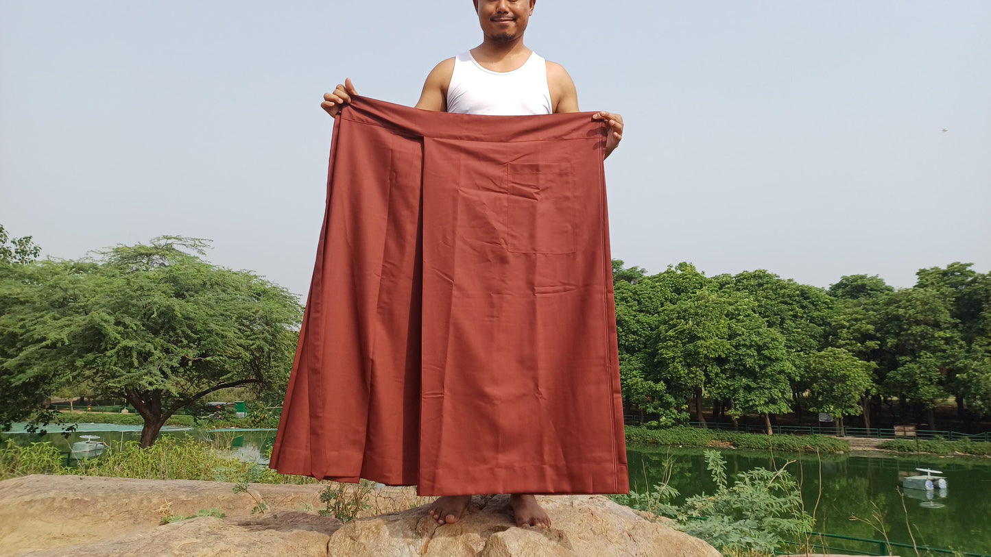 Layman Unisex Copper Tibetan Buddhist Meditation Skirt,Half Chuba Wrap-Around Cotton Meditation Cloth,Monastry Style Spiritual Lower Robe