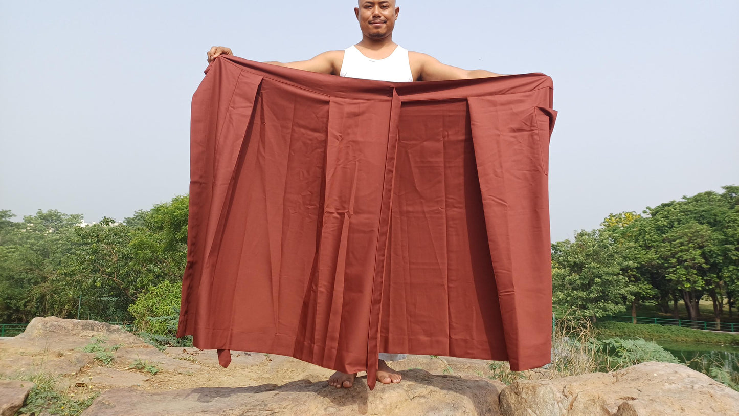 Layman Unisex Copper Tibetan Buddhist Meditation Skirt,Half Chuba Wrap-Around Cotton Meditation Cloth,Monastry Style Spiritual Lower Robe