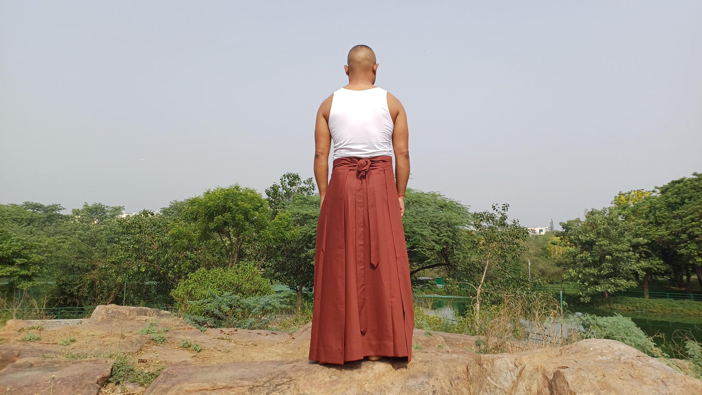 Layman Unisex Copper Tibetan Buddhist Meditation Skirt,Half Chuba Wrap-Around Cotton Meditation Cloth,Monastry Style Spiritual Lower Robe
