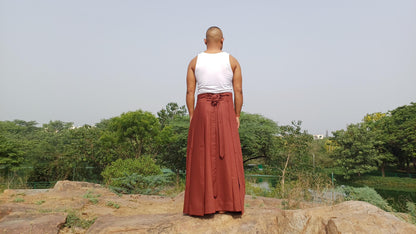 Layman Unisex Copper Tibetan Buddhist Meditation Skirt,Half Chuba Wrap-Around Cotton Meditation Cloth,Monastry Style Spiritual Lower Robe
