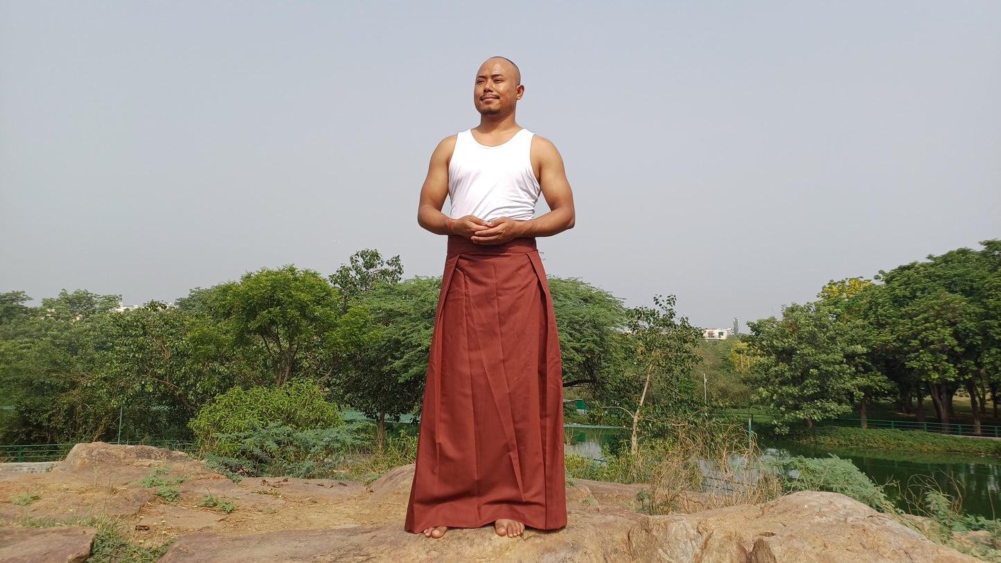 Layman Unisex Copper Tibetan Buddhist Meditation Skirt,Half Chuba Wrap-Around Cotton Meditation Cloth,Monastry Style Spiritual Lower Robe