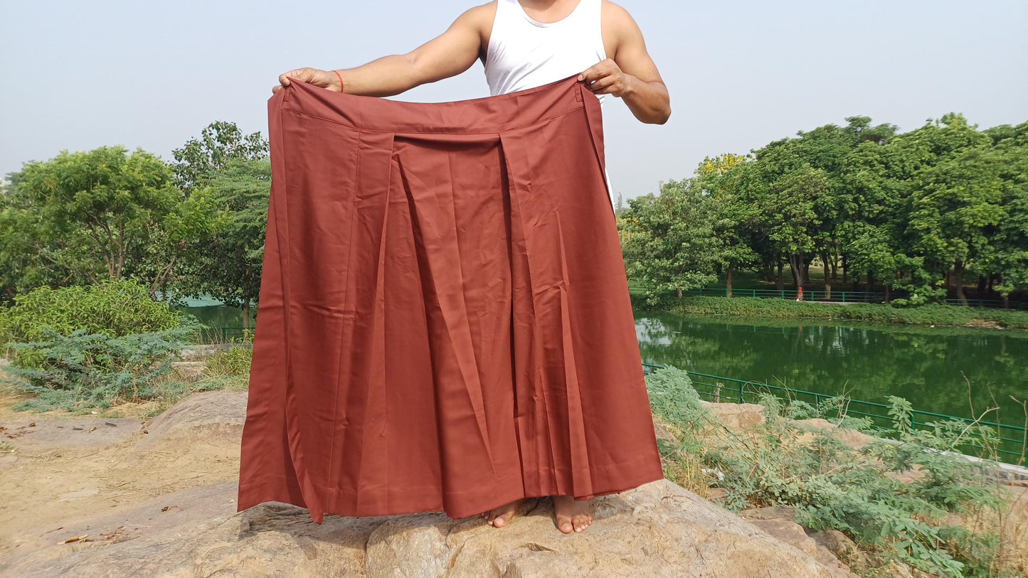 Layman Unisex Copper Tibetan Buddhist Meditation Skirt,Half Chuba Wrap-Around Cotton Meditation Cloth,Monastry Style Spiritual Lower Robe