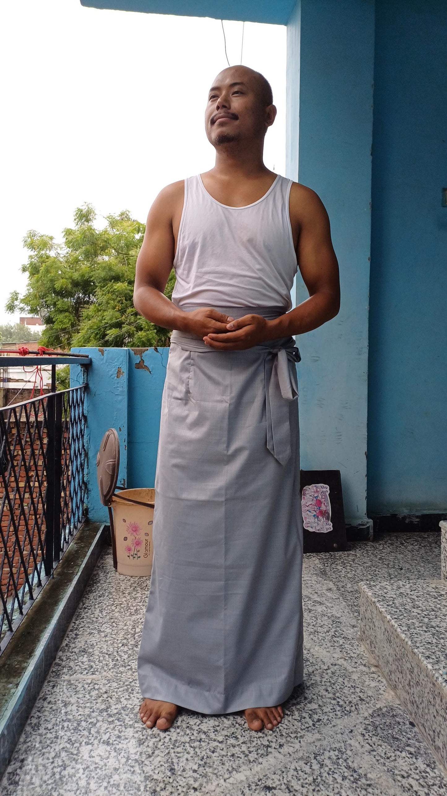 Layman Unisex Tibetan Buddhist Meditation Skirt,Tibetan Half Chuba Wrap-Around Cotton Meditation Cloth,Monastery Style Spiritual Lower Robe