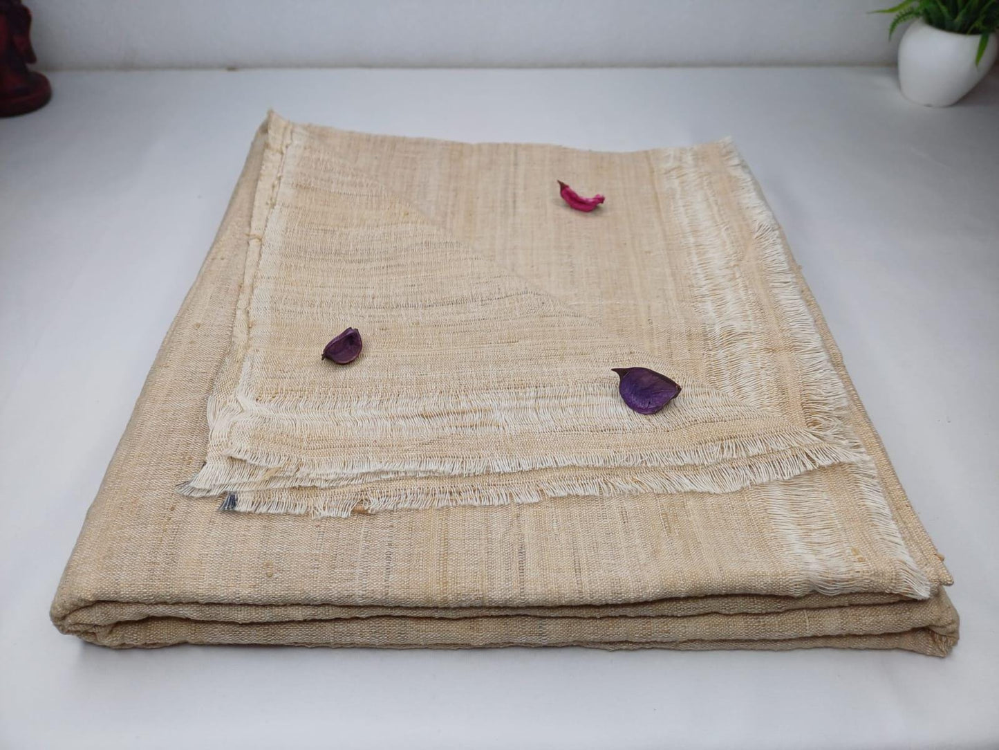 PEACE SILK Traditional Handspun/Handwoven Non-Violent Pure Raw Eri Silk Meditation Shawl/Scarf,Ethical Silk Tantrik Buddhist Prayer Wrap/Zen