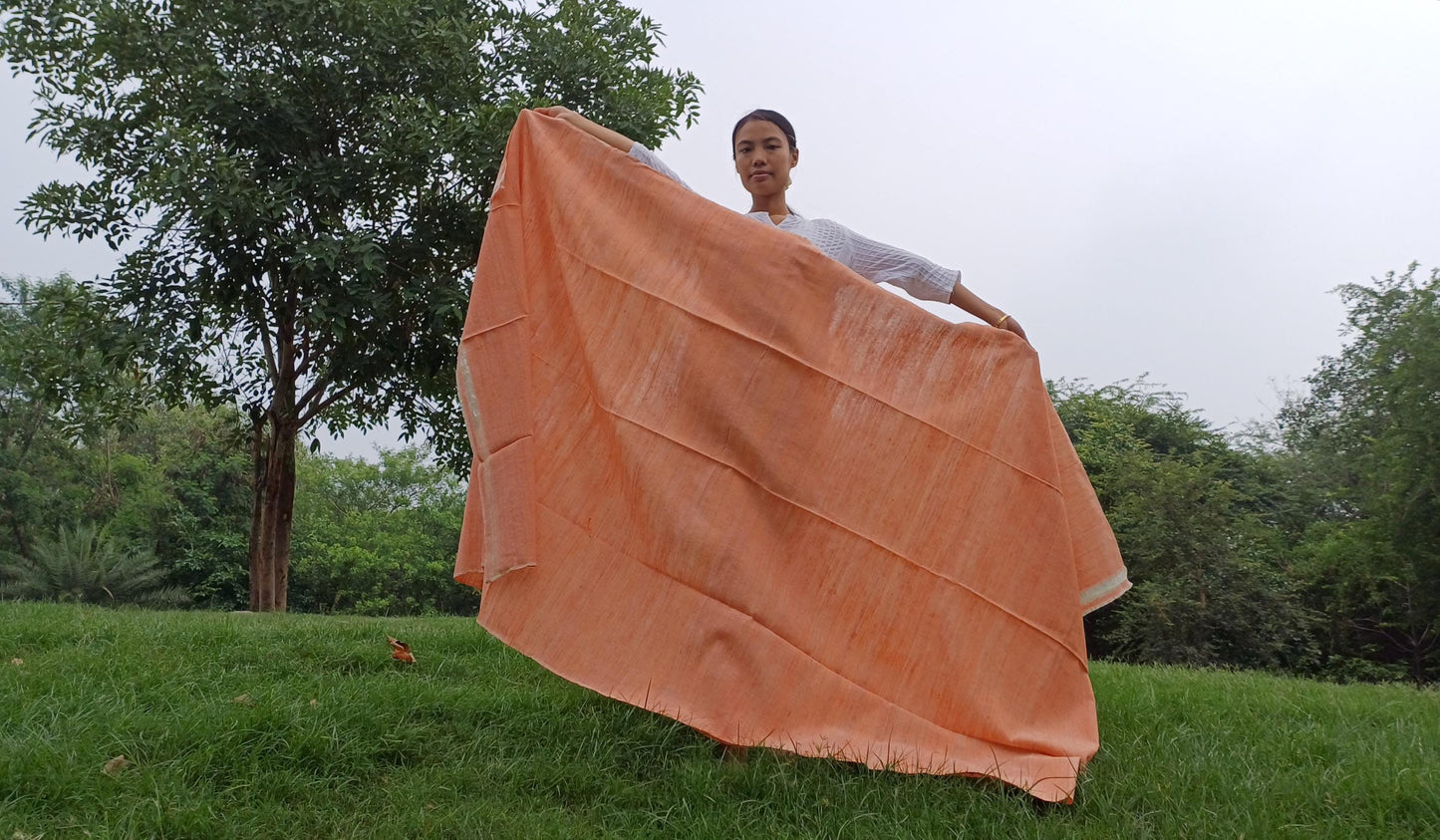 Large Traditional HandspunHandwoven Pink Raw Eri Silk Buddhist Meditation Shawl,Oversize Peace Silk Wrap,Non-Violent Silk Tantrik Prayer Zen