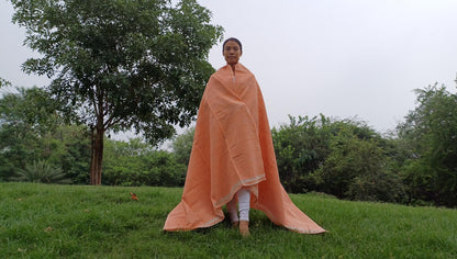 Large Traditional HandspunHandwoven Pink Raw Eri Silk Buddhist Meditation Shawl,Oversize Peace Silk Wrap,Non-Violent Silk Tantrik Prayer Zen