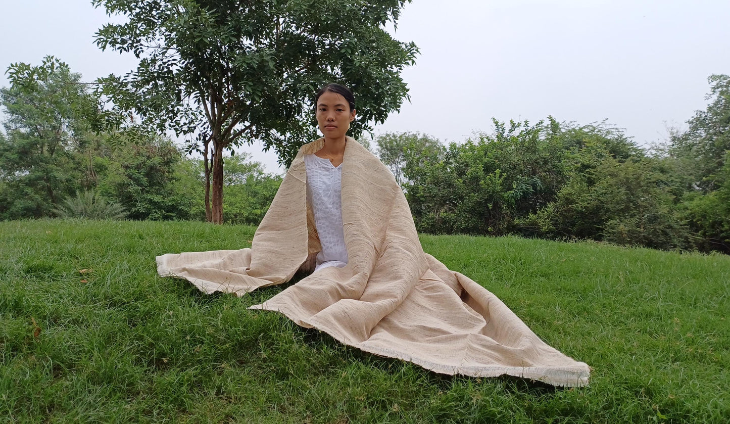 PEACE SILK Traditional Handspun/Handwoven Non-Violent Pure Raw Eri Silk Meditation Shawl/Scarf,Ethical Silk Tantrik Buddhist Prayer Wrap/Zen