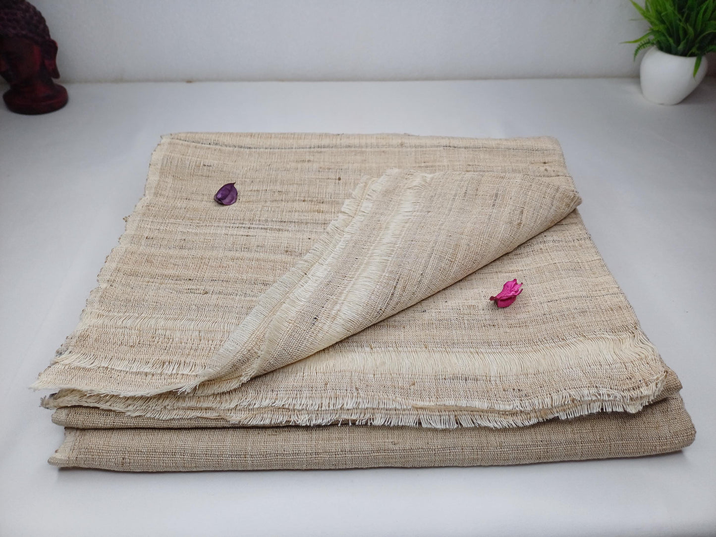 PEACE SILK Traditional Handspun/Handwoven Non-Violent Pure Raw Eri Silk Meditation Shawl/Scarf,Ethical Silk Tantrik Buddhist Prayer Wrap/Zen
