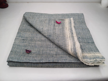 Large Traditional Handspun And Handwoven Indigo Blue Raw Eri Silk Meditation Shawl,Oversize Peace Silk Wrap,Non -Violent Eri Silk Prayer Zen