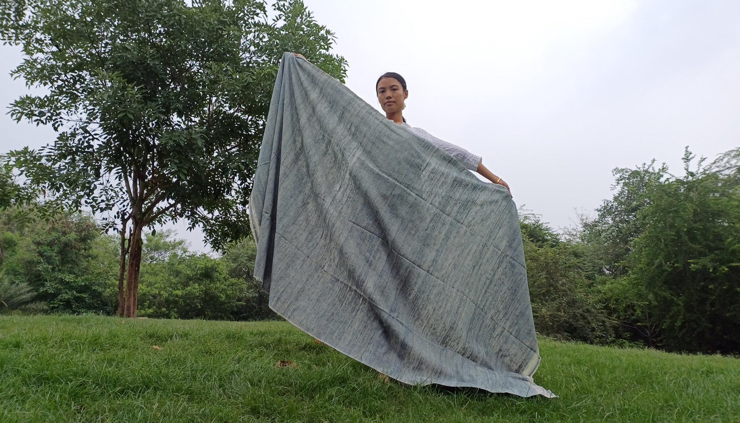 Large Traditional Handspun And Handwoven Indigo Blue Raw Eri Silk Meditation Shawl,Oversize Peace Silk Wrap,Non -Violent Eri Silk Prayer Zen