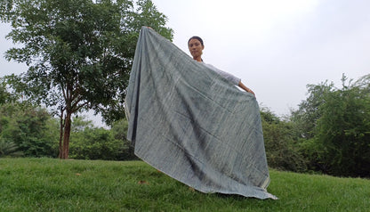 Large Traditional Handspun And Handwoven Indigo Blue Raw Eri Silk Meditation Shawl,Oversize Peace Silk Wrap,Non -Violent Eri Silk Prayer Zen