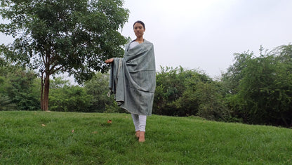 Large Traditional Handspun And Handwoven Indigo Blue Raw Eri Silk Meditation Shawl,Oversize Peace Silk Wrap,Non -Violent Eri Silk Prayer Zen