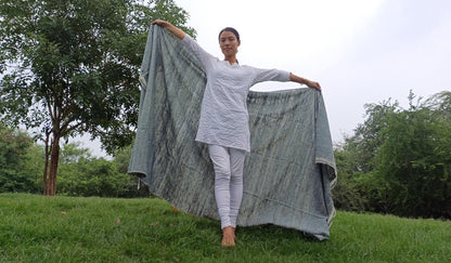 Large Traditional Handspun And Handwoven Indigo Blue Raw Eri Silk Meditation Shawl,Oversize Peace Silk Wrap,Non -Violent Eri Silk Prayer Zen