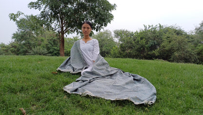 Large Traditional Handspun And Handwoven Indigo Blue Raw Eri Silk Meditation Shawl,Oversize Peace Silk Wrap,Non -Violent Eri Silk Prayer Zen