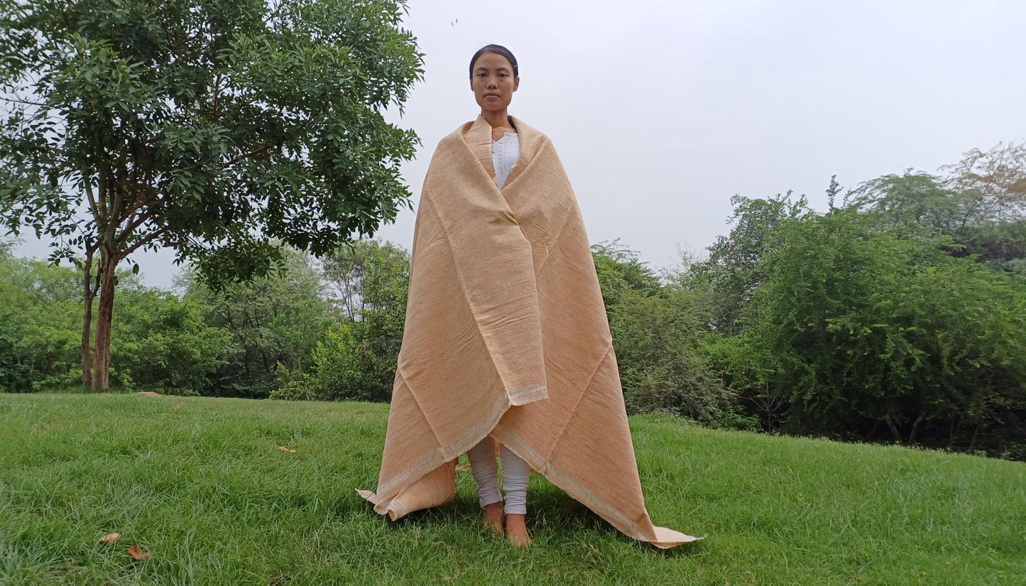 PEACE SILK Traditional Handspun/Handwoven Non-Violent Pure Raw Eri Silk Meditation Shawl/Scarf,Ethical Silk Tantrik Buddhist Prayer Wrap/Zen