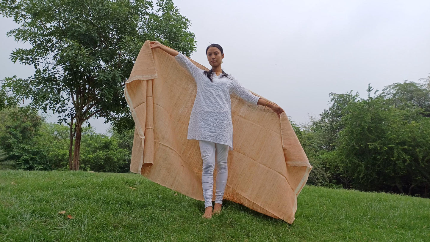 PEACE SILK Traditional Handspun/Handwoven Non-Violent Pure Raw Eri Silk Meditation Shawl/Scarf,Ethical Silk Tantrik Buddhist Prayer Wrap/Zen