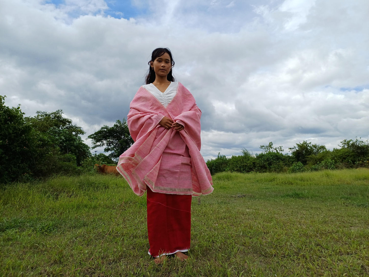 Large Traditional HandspunHandwoven Pink Raw Eri Silk Buddhist Meditation Shawl,Oversize Peace Silk Wrap,Non-Violent Silk Tantrik Prayer Zen
