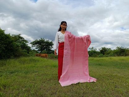 Large Traditional HandspunHandwoven Pink Raw Eri Silk Buddhist Meditation Shawl,Oversize Peace Silk Wrap,Non-Violent Silk Tantrik Prayer Zen