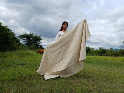 PEACE SILK Traditional Handspun/Handwoven Non-Violent Pure Raw Eri Silk Meditation Shawl/Scarf,Ethical Silk Tantrik Buddhist Prayer Wrap/Zen