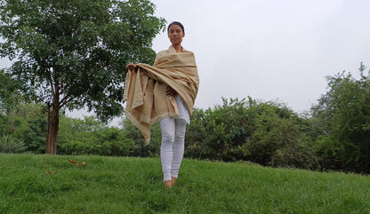 PEACE SILK Traditional Handspun/Handwoven Non-Violent Pure Raw Eri Silk Meditation Shawl/Scarf,Ethical Silk Tantrik Buddhist Prayer Wrap/Zen