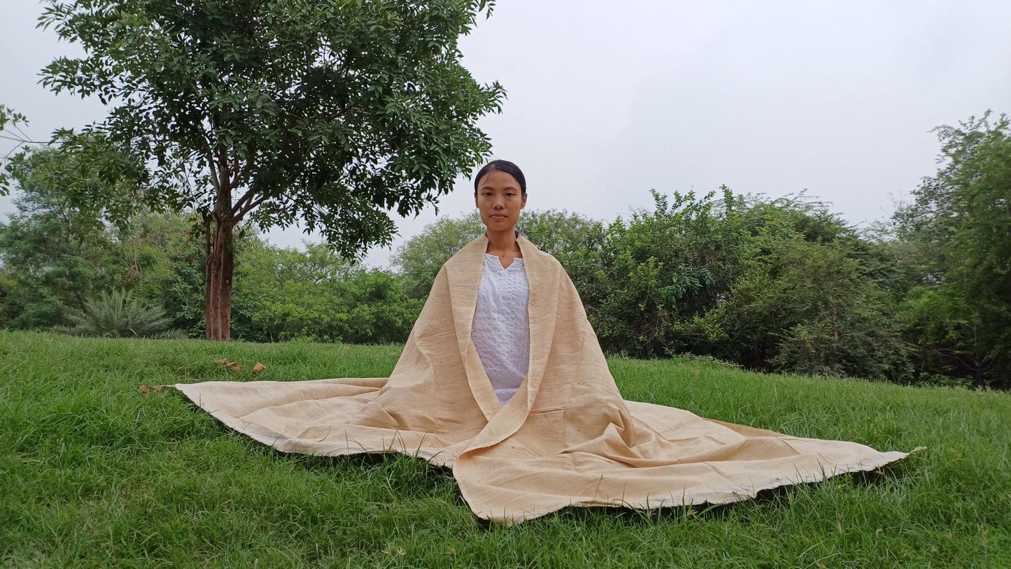 PEACE SILK Traditional Handspun/Handwoven Non-Violent Pure Raw Eri Silk Meditation Shawl/Scarf,Ethical Silk Tantrik Buddhist Prayer Wrap/Zen