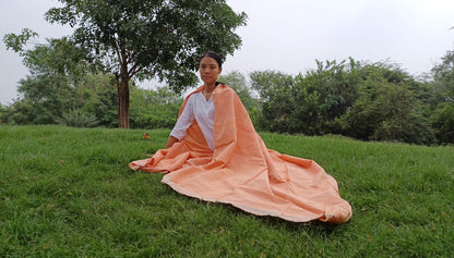 Large Traditional HandspunHandwoven Pink Raw Eri Silk Buddhist Meditation Shawl,Oversize Peace Silk Wrap,Non-Violent Silk Tantrik Prayer Zen