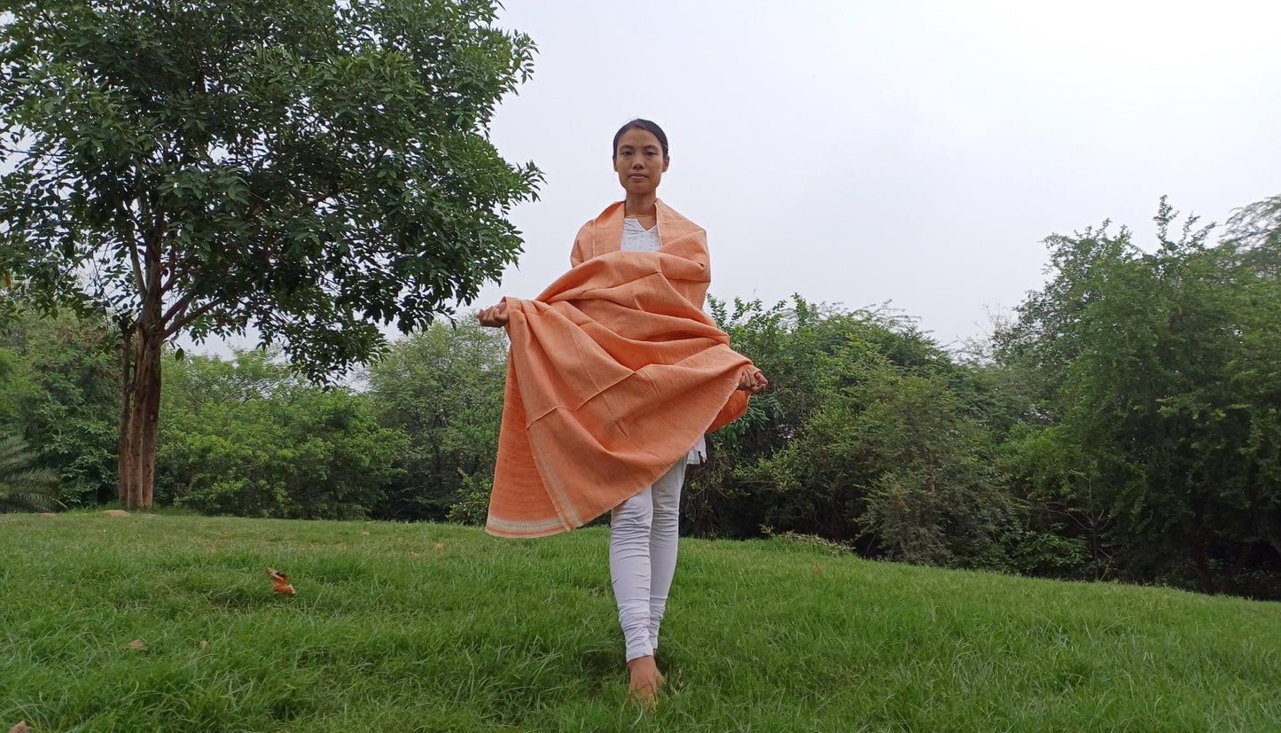 Large Traditional HandspunHandwoven Pink Raw Eri Silk Buddhist Meditation Shawl,Oversize Peace Silk Wrap,Non-Violent Silk Tantrik Prayer Zen