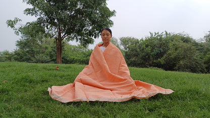 Large Traditional HandspunHandwoven Pink Raw Eri Silk Buddhist Meditation Shawl,Oversize Peace Silk Wrap,Non-Violent Silk Tantrik Prayer Zen