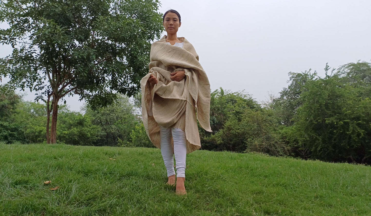 PEACE SILK Traditional Handspun/Handwoven Non-Violent Pure Raw Eri Silk Meditation Shawl/Scarf,Ethical Silk Tantrik Buddhist Prayer Wrap/Zen