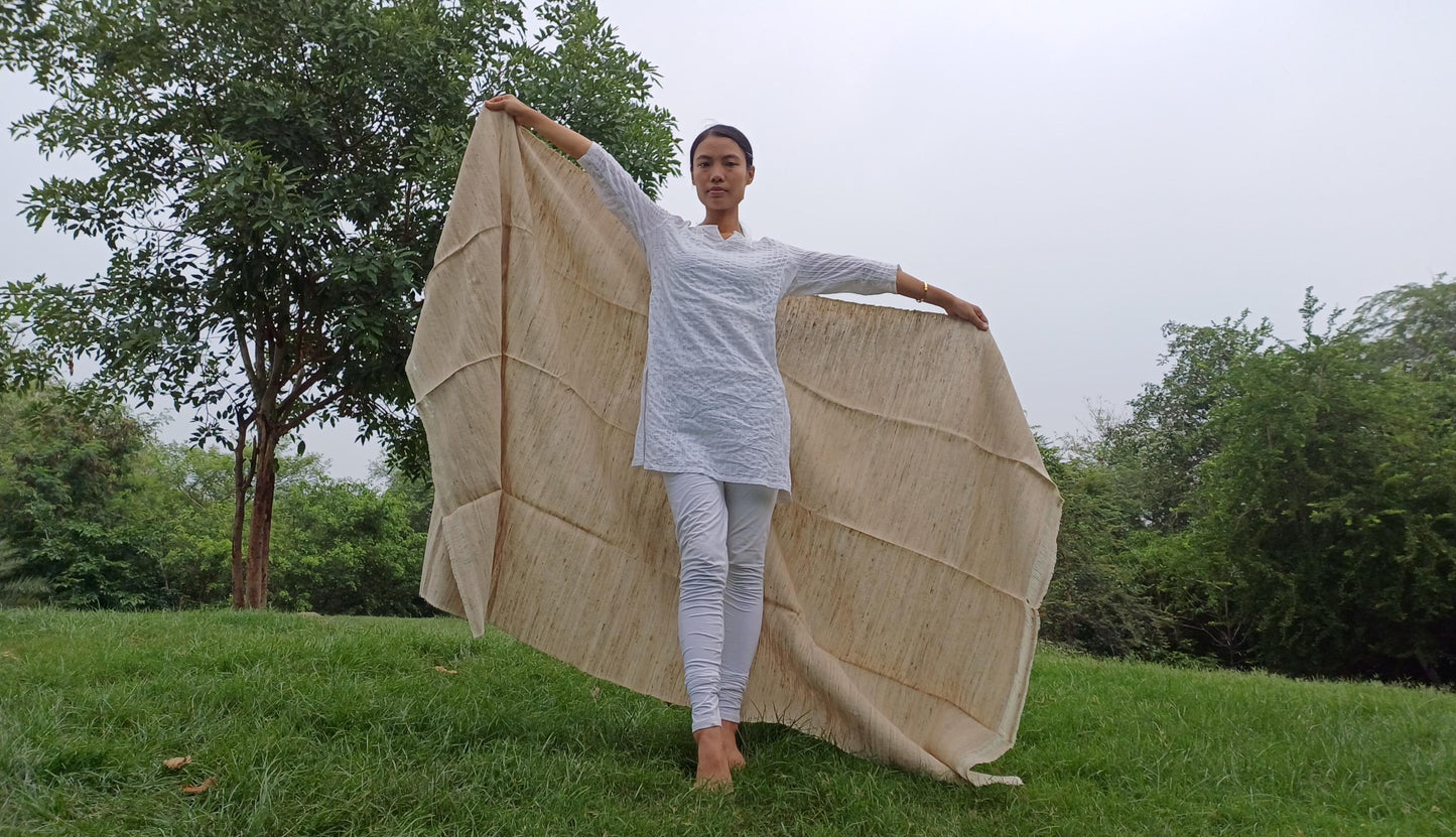 PEACE SILK Traditional Handspun/Handwoven Non-Violent Pure Raw Eri Silk Meditation Shawl/Scarf,Ethical Silk Tantrik Buddhist Prayer Wrap/Zen
