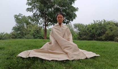 PEACE SILK Traditional Handspun/Handwoven Non-Violent Pure Raw Eri Silk Meditation Shawl/Scarf,Ethical Silk Tantrik Buddhist Prayer Wrap/Zen