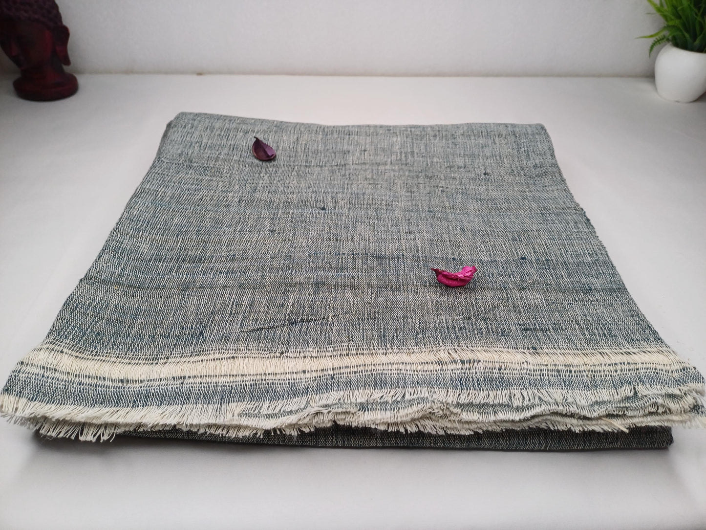 Large Traditional Handspun And Handwoven Indigo Blue Raw Eri Silk Meditation Shawl,Oversize Peace Silk Wrap,Non -Violent Eri Silk Prayer Zen