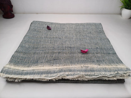 Large Traditional Handspun And Handwoven Indigo Blue Raw Eri Silk Meditation Shawl,Oversize Peace Silk Wrap,Non -Violent Eri Silk Prayer Zen