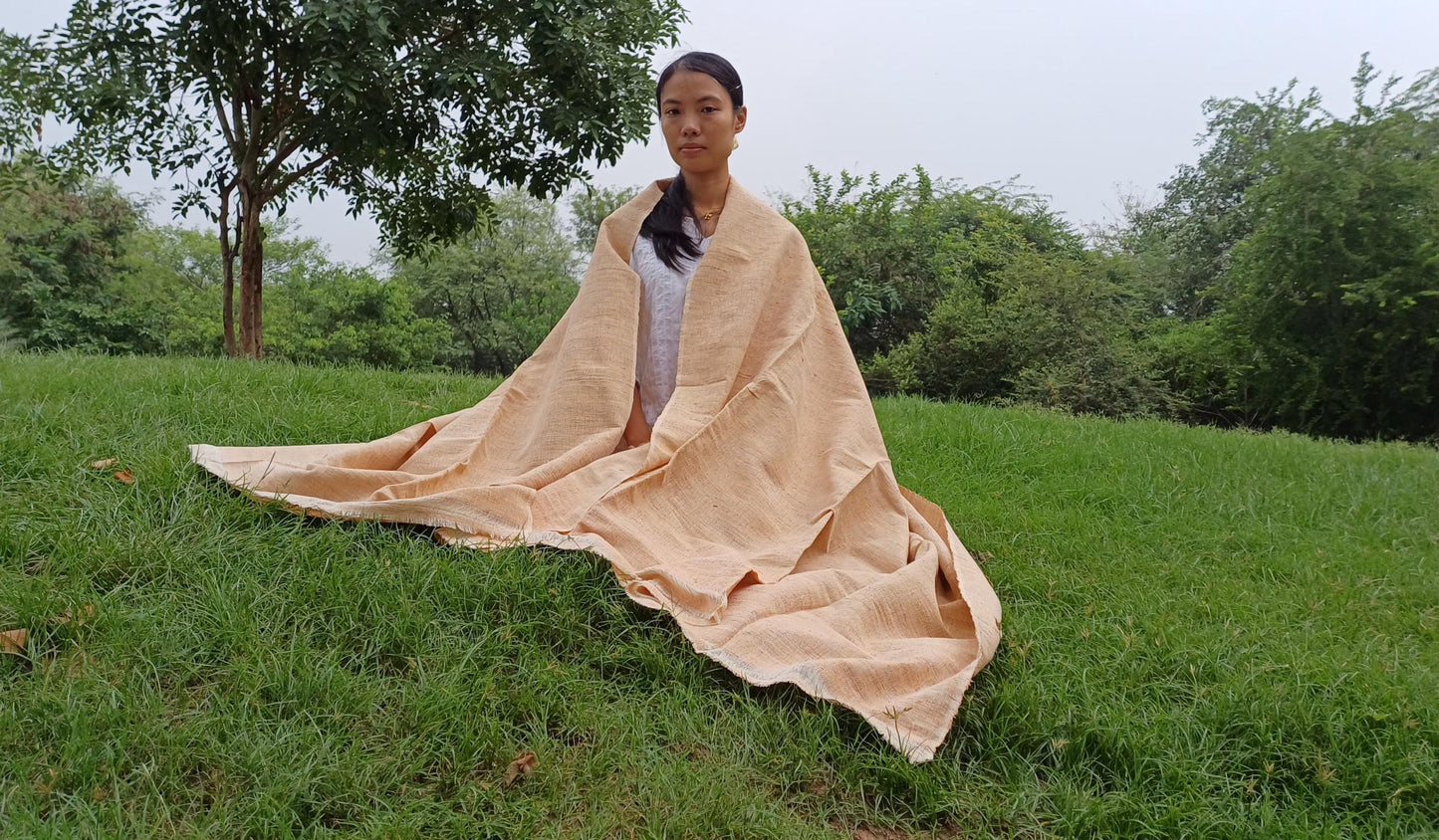 PEACE SILK Traditional Handspun/Handwoven Non-Violent Pure Raw Eri Silk Meditation Shawl/Scarf,Ethical Silk Tantrik Buddhist Prayer Wrap/Zen